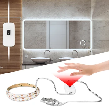 

Hand Sweep Sensor Bedroom Dressing Mirror Light Makeup Vanity Light Flexible USB LED Strip Tape Backlight for Bathroom Cloakroom
