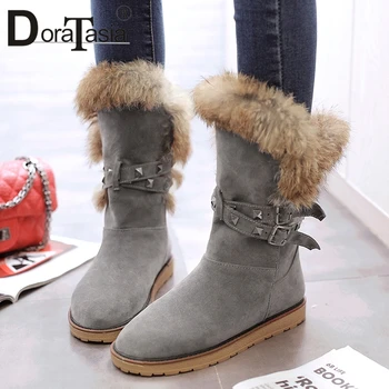 

DORATASIA Classic Lady Round Toe Snowboots Casual Daily Office Winter Boots Women Buckle Faux Flat Ankle Shoes Woman