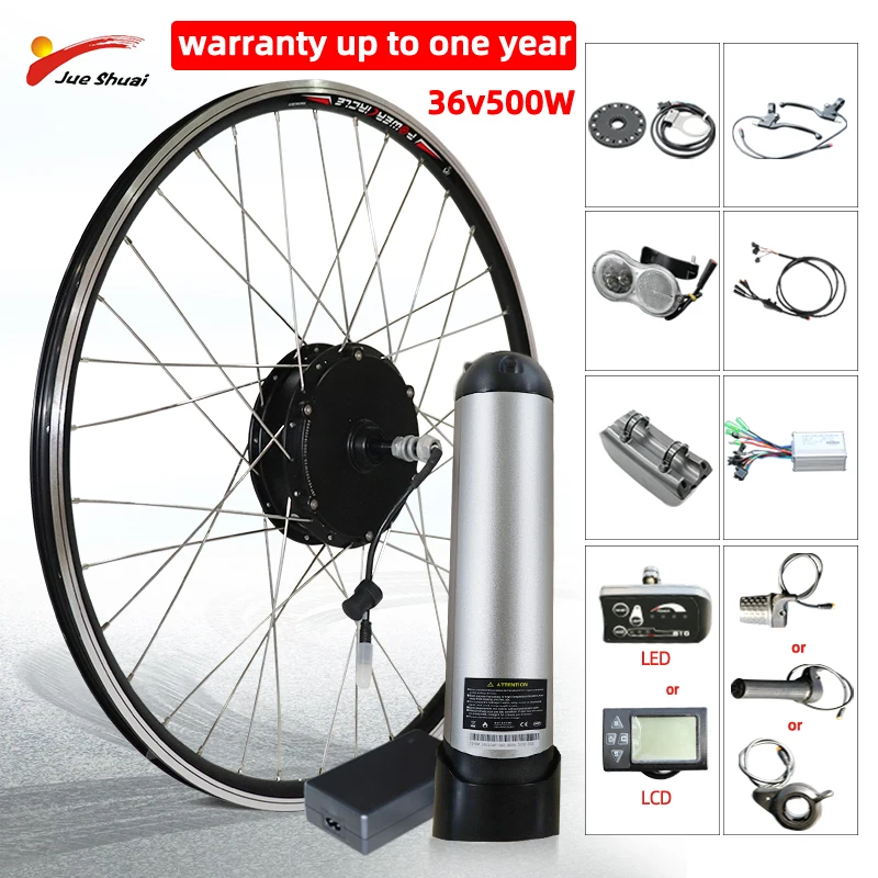 

Jueshuai Electric Bike Conversion Kit 36V 250W 350W 500W Motor Wheel Front Rear Hub Motor 26inch LCD/LED 10A 12A Bottle Battery