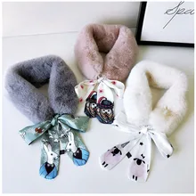 Модный мягкий женский шарф из искусственного кроличьего меха, плюшевый воротник, теплый зимний платок для женщин, облегающая шелковая шаль