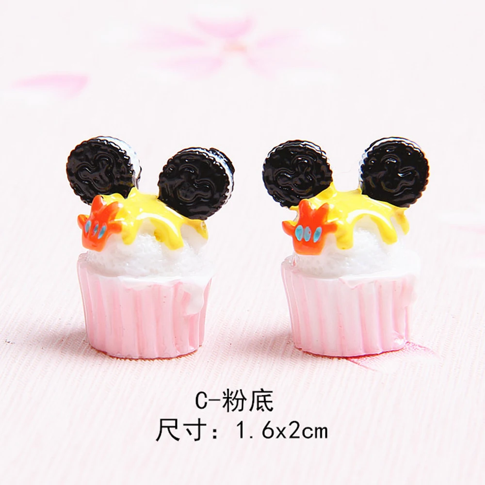 10pcs/lot MM Resin 3d Cute mickey mini cupcakes food play DIY Crafts simulation Decoration Accessories