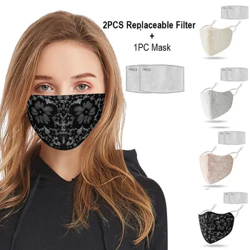 

Masks Lace Flower Print Reusable PM2.5 Filter Mouth-Muffle anti dust Face mask bacteria proof Flu Mask Adult Washable