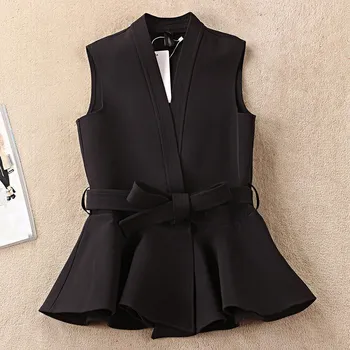 

S-2Xl New Ol Fashion Women Suit Waistcoat Short Style Sashes Sleeveless Jackets Elegant Female Tops