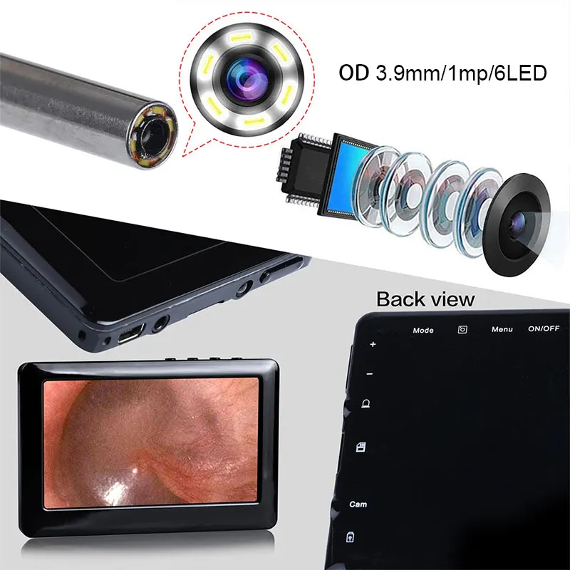720P Ear Spoon Borescope 6 LEDs Handheld Endoscope Inspection Camera Waterproof Microscope Endoscope Portable 100W Monitoring