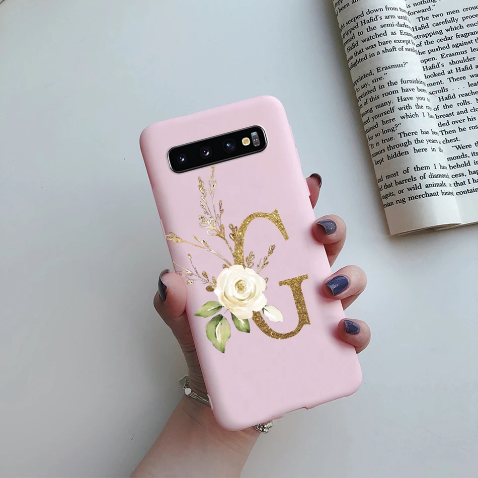 Floral Alphabet Soft Silicone Matte Phone Case - Black & Pink
