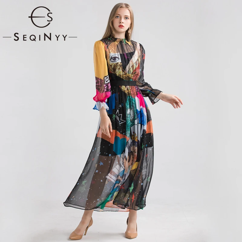 Шифоновое платье SEQINYY на раннюю весну и лето новинка 2019 модное длинное с длинным