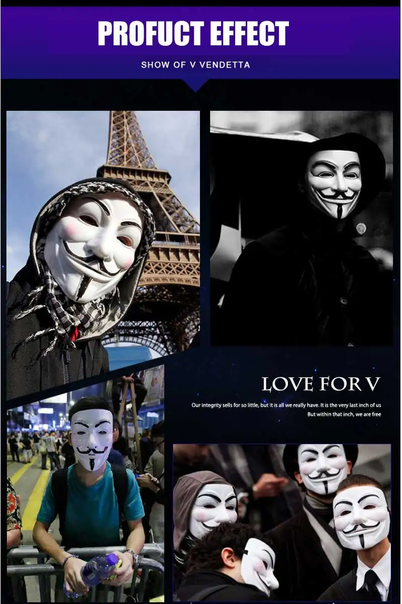 V For Vendetta PVC Mask Cosplay Full Face Film Theme Halloween Mask