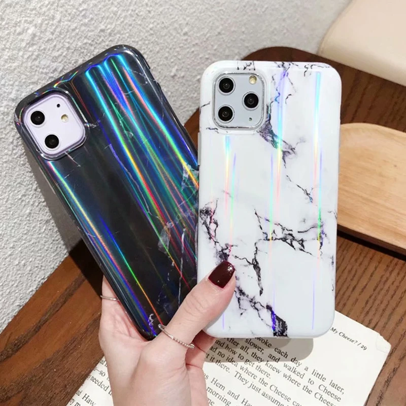 Чехол для iPhone 11Pro 11 X XS Max с лазерным мрамором, Мягкий ТПУ силиконовый градиентный цвет, задняя крышка, чехол s для iPhone 8, 7, 6, 6S Plus