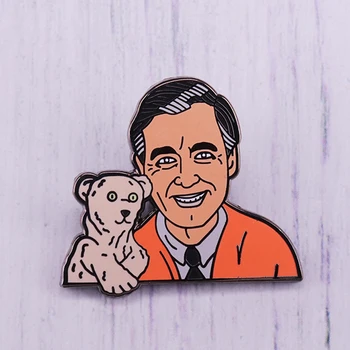 

Fred Rogers and puppet bear enamel pin nostalgic childhood badge kids gift