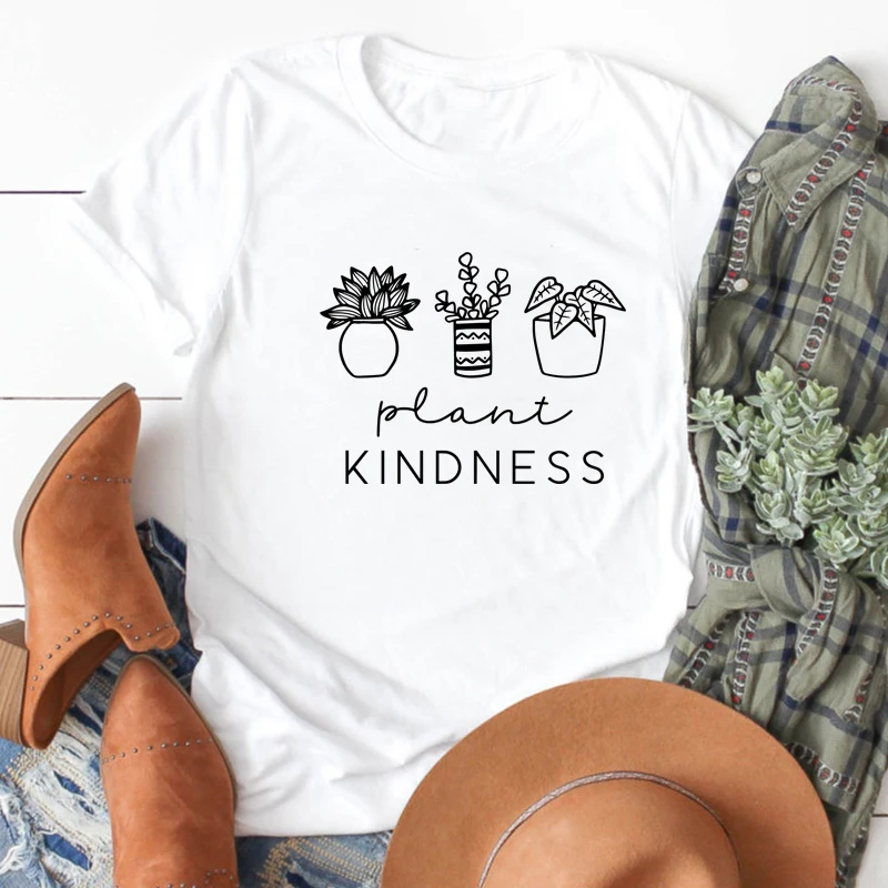 

Plant Kindness 100% Cotton T-shirt Cute Plant Lady Vegetarian Top Tee Shirt Funny Women Hipster Christian Graphic Tshirt