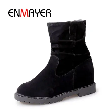 

ENMAYER Female Ankle Boots Big Size 34-44 Causal High Heels Thick Heels Fashion Boots Round Toe Shoes woman Women Wedges CR985