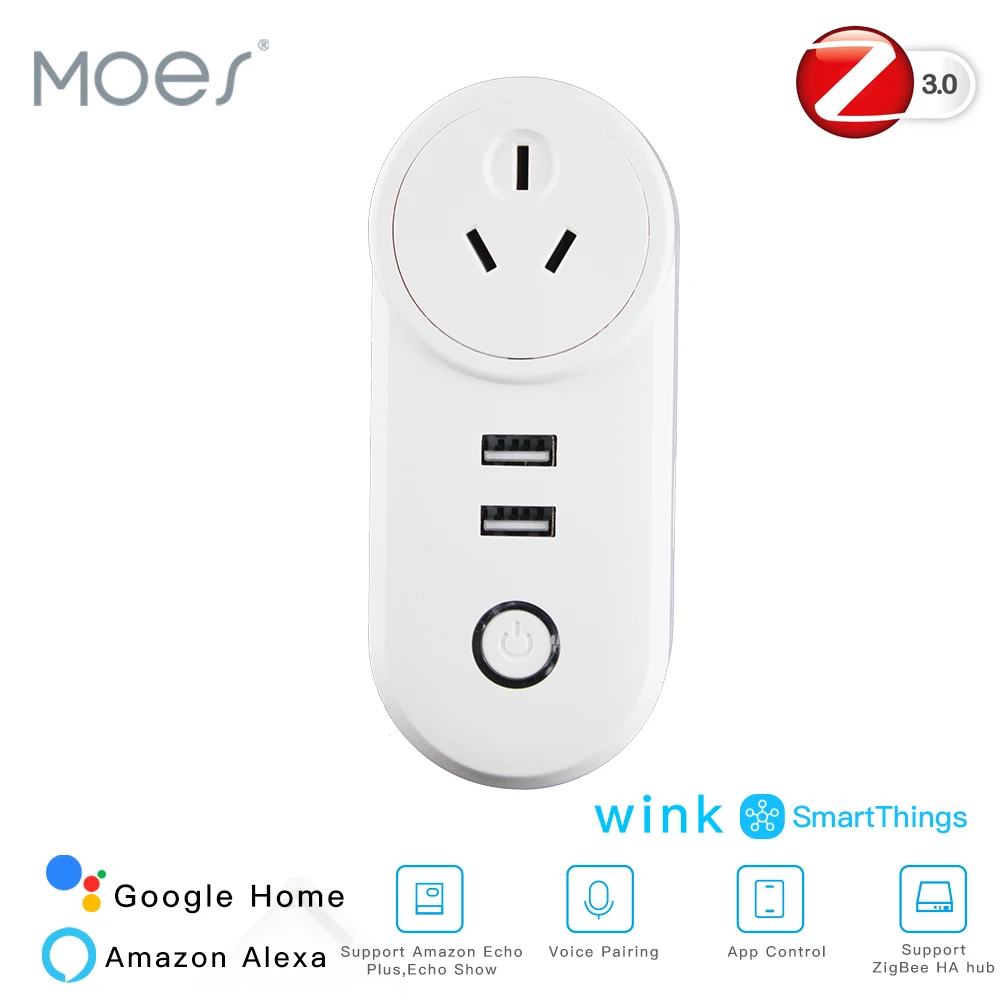 AU ZigBee3.0 двойной USB беспроводной разъем SmartThings приложение дистанционное управление эхо плюс Голосовое управление работает с Alexa Google Home