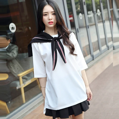 white sets Японский костюм студентки, летние, маленькие, свежие, с короткими рукавами, школьная форма для девочек, классический, матросский, Британский костюм в стиле косплей, C27175AD - Цвет: white sets