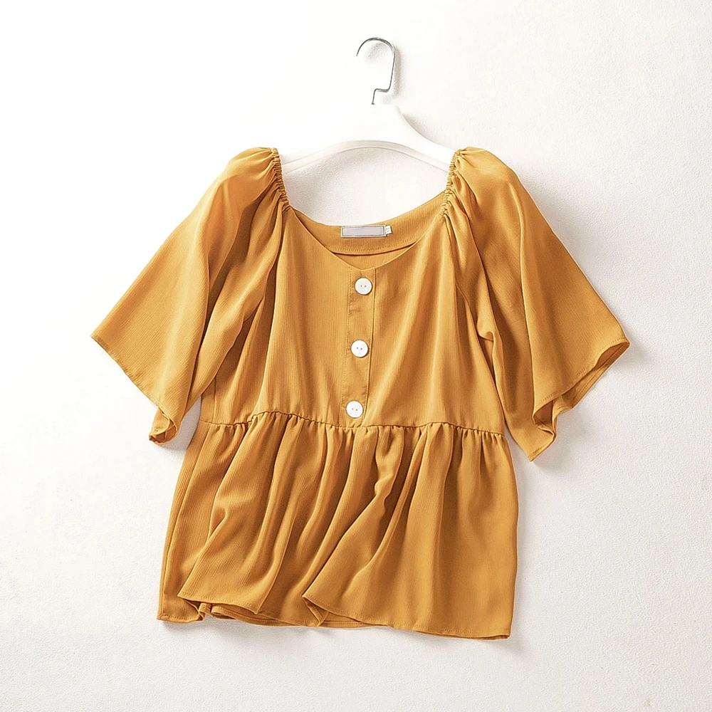 

Flare Sleeve Pullover O Neck Chiffon Blouse Fashion Summer Solid Blusa For Woman Elegant Short Sleeve Womens Blouses Shirts