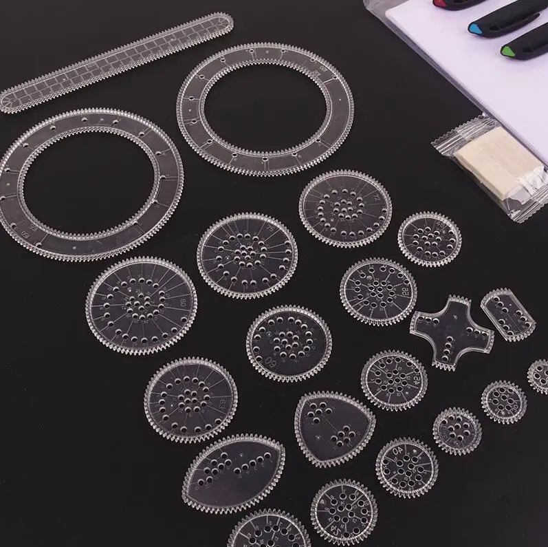 Spirograph Drawing Scratch Painting Toys Set Interlocking Gears Wheels Painting Drawing Accessories Educational Toy Spirographs 2