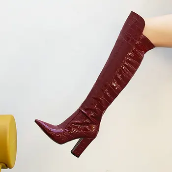 

Over the Knee High Boots For Women Side Zipper High Heels Boots Winter autumn Party Shoes Woman black white red brown