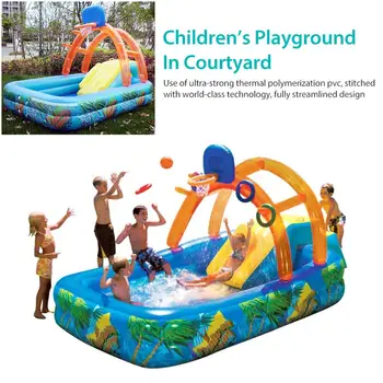 

188x137cm Summer Inflatable Outdoor Games Water Park Basketball Play Swimming Pool With Water Slide Basketball Hoop Toys For Kid