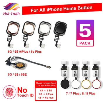 

5 pcs Home Return Button Flex For iPhone 5 5S 6 6s 7 8 Plus Return Back Home Button With Flex Cable No Touch ID Fingerprint