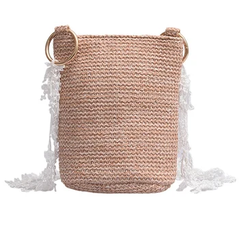 

New Women Bag Bucket Paper Straw Unilateral Literary Grass Weaving Bag Korean Version Of The Wild Messenger Bag