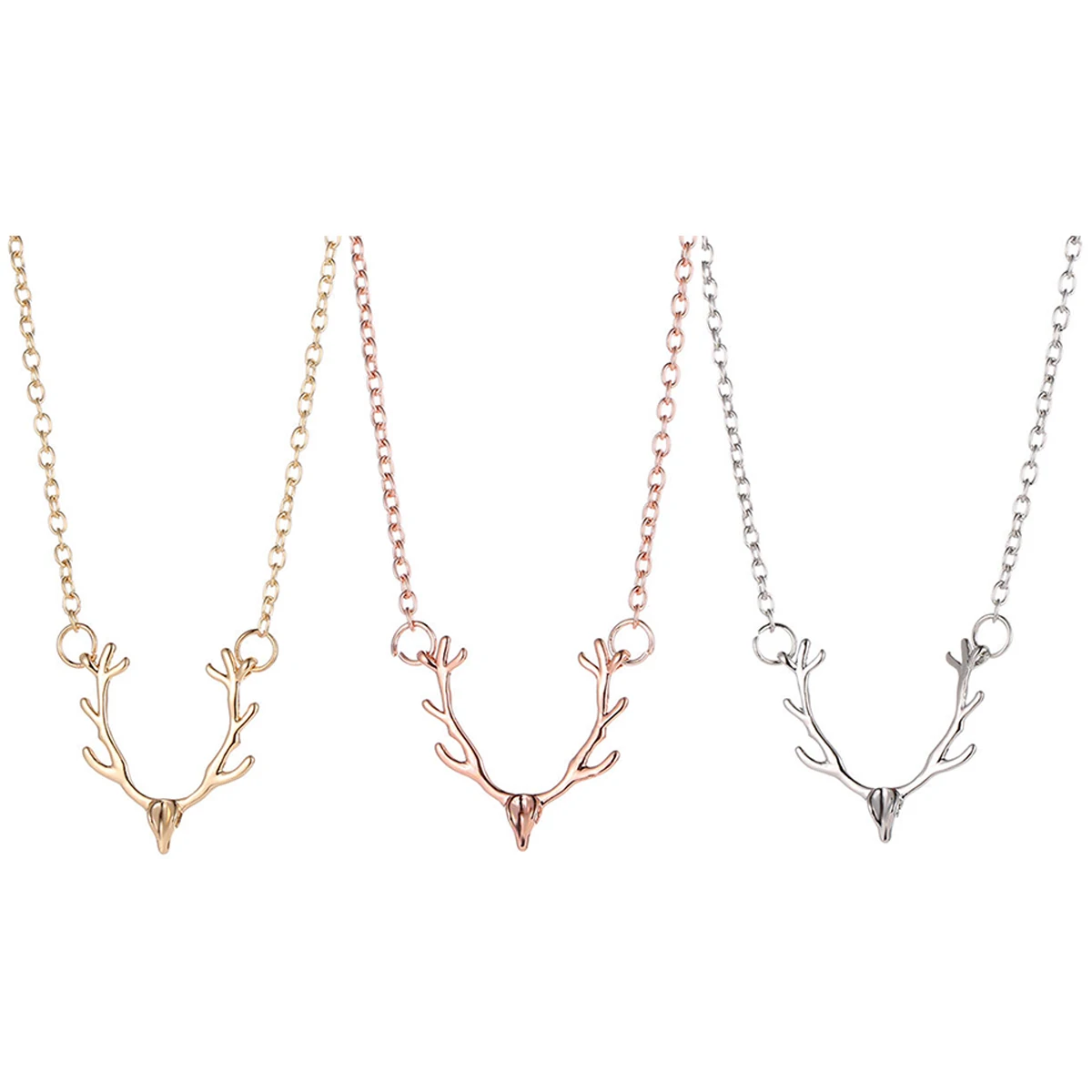 Deer Horn Pendant Necklace Charm Ladies Necklace Vintage Alloy Deer Head Long Silver Necklace Christmas Gift Family Jewelry