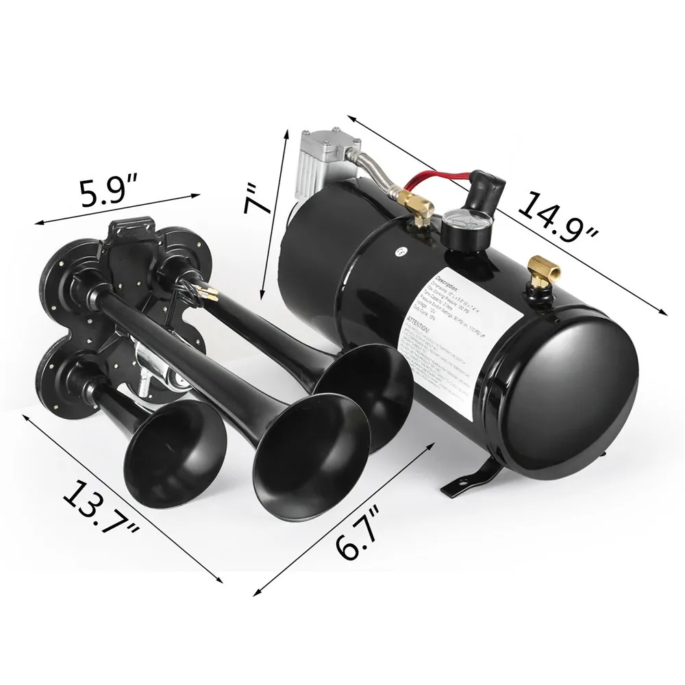 Надежный Quad 4 звуковой сигнал поезда комплект полу Грузовик Лодка W/150 PSI компрессор 12 В 3 литра переоборудование воздушный насос с четырьмя трубами