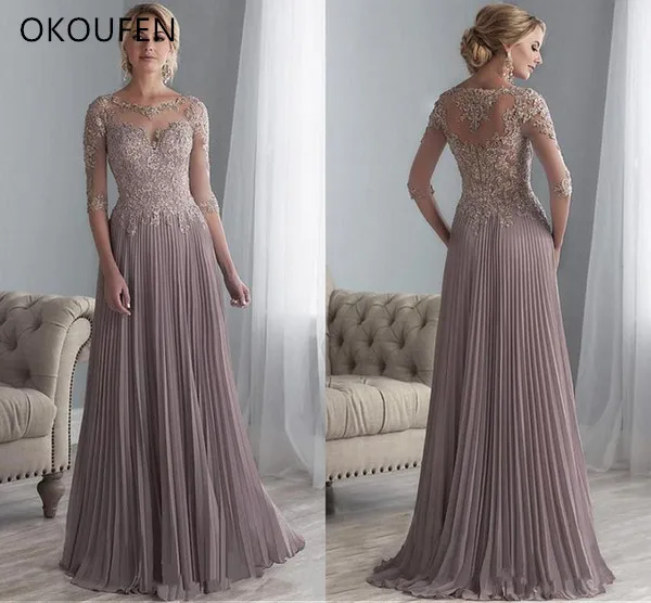 

2018 Mother Of The Bride Dresses Three Quarter Sleeves Kurti Appliques Chiffon Wedding Party Gowns vestido de madrinha farsali