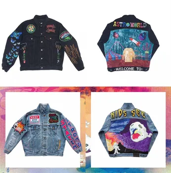 

New Travis Scott Astroworld Jacket Men Women 1:1 High-Quality Super complicated Denim Travis Scott Jacket