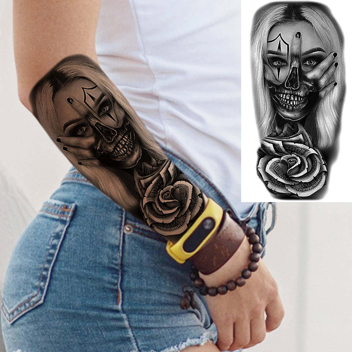 Black Tiger Forearm Temporary Tattoos For Men Adult Women Pirate Ship Skull Flower Lion Fake Tattoo Waterproof Half Sleeve Tatoo