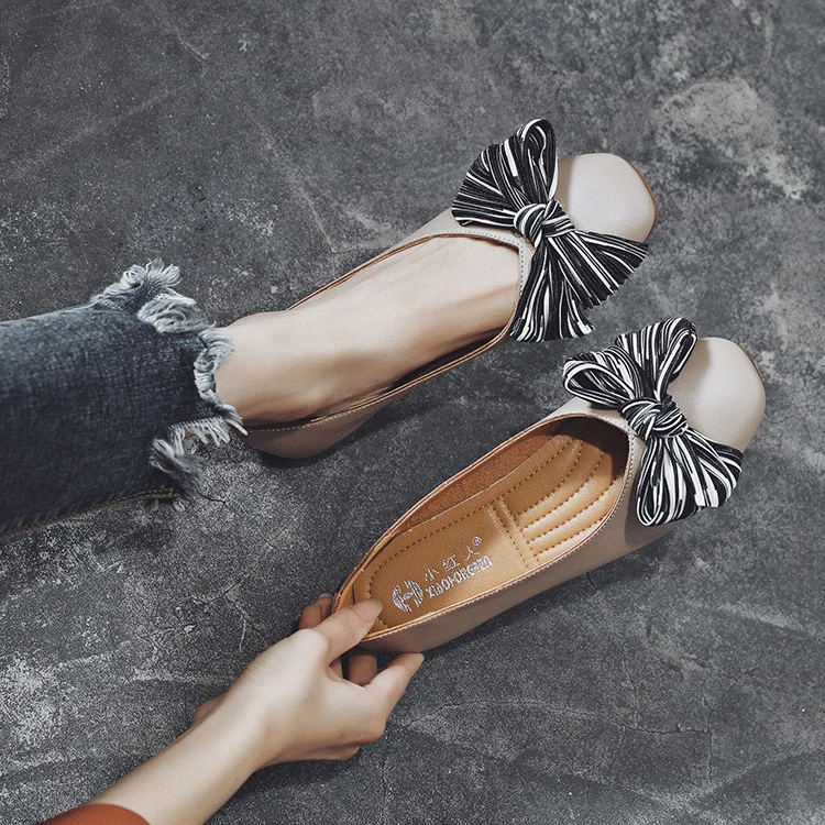 

Spring Shoes Women's 2018 New Style Square Head Bow Grandma Shoes Women's Retro Low-Cut Gentle Flat Top Shoes