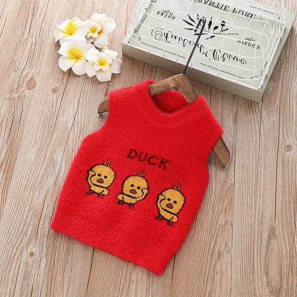 1-4Y Baby Boys Girls Sweaters Waistcoat Cute Duck Toddler Kids Sweater Soft Warm Sleeveless Vest Autumn Winter Sweaters For Girl
