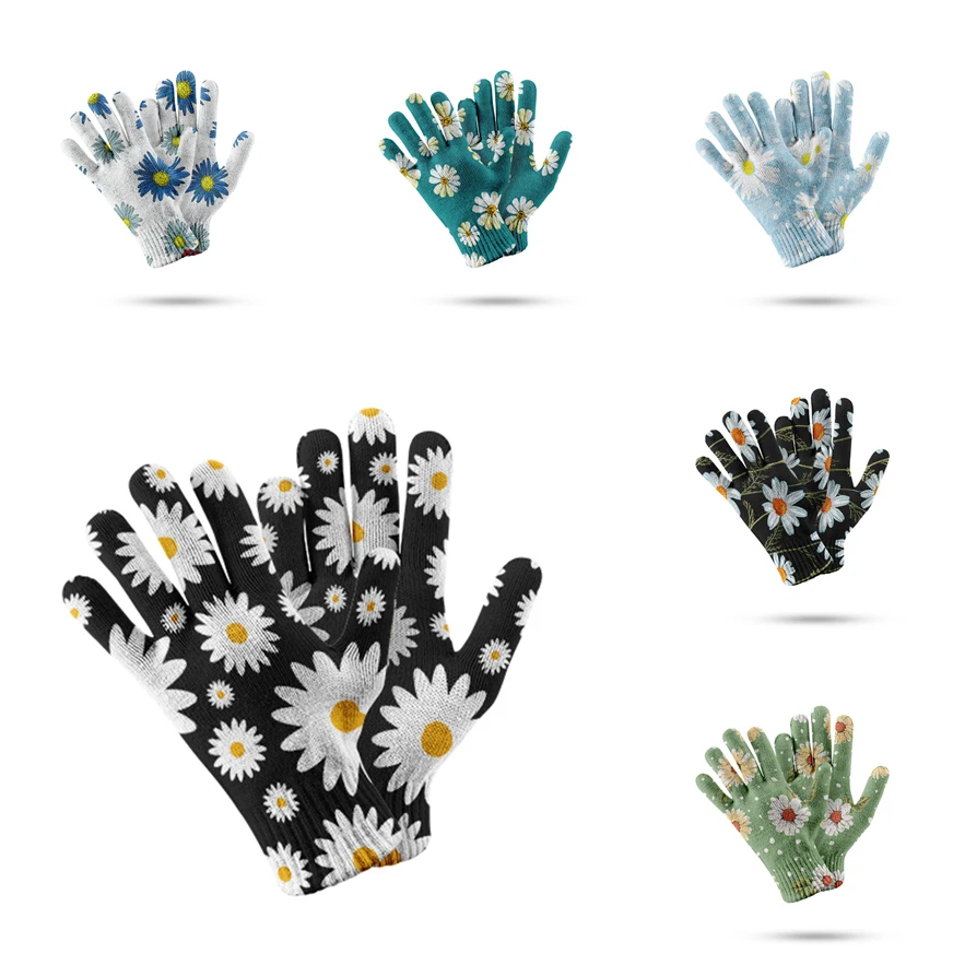 

Unisex Winter Knitted Full Fingered Gloves Women Men Touch Screen Casual Knitting Mittens Fashion Daisy Thermal Wrist Gloves