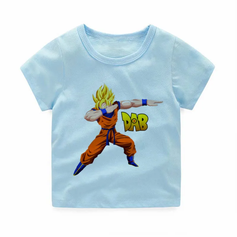 HKP2184B-skyblue Маленький мальчик и девочка вытирая Dragon Ball Z футболки Goku дeтскaя лeтняя со смешными героями из мультфильмов футболка для детей в стиле «Harajuku для мальчиков и девочек детская одежда - Цвет: HKP2184B-skyblue