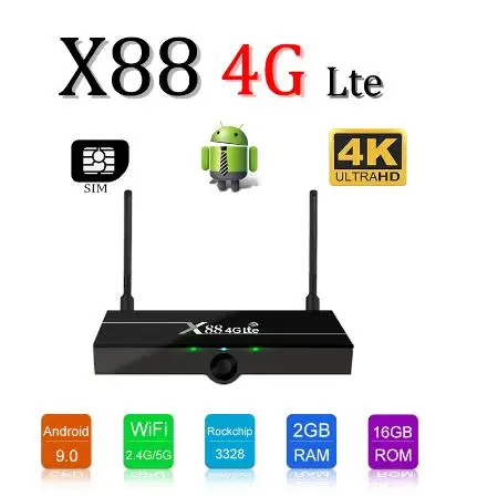 

Full Hd 4k tv box 4G LTE Rk3328 quad core CPU 2G + 16G set top box with 4G sim card X88 4G Lte tv box android 9.0 media display