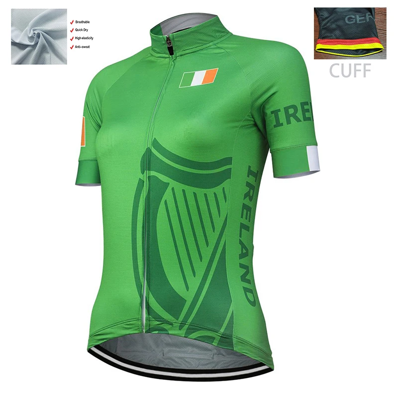 

IRELAND Green Ladies Retro Global Factory Outdoor Team Classic Race Cycling Jersey Polyester Breathable Customizable