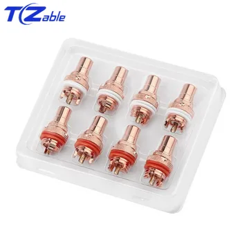 

8/100PCS Red+White RCA Female Socket Chassis CMC Connector Phono Purple Copper Speaker Plug HiFi 32mm HiFi Solder Audio Jack