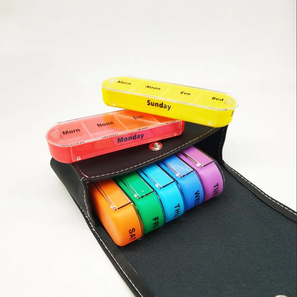 Pill Box Case Wallet 7 Day Pill Organizer Dispenser Weekly Medicine Holder 7 Pieces Boxes + PU Pouch Pill Box Splitters