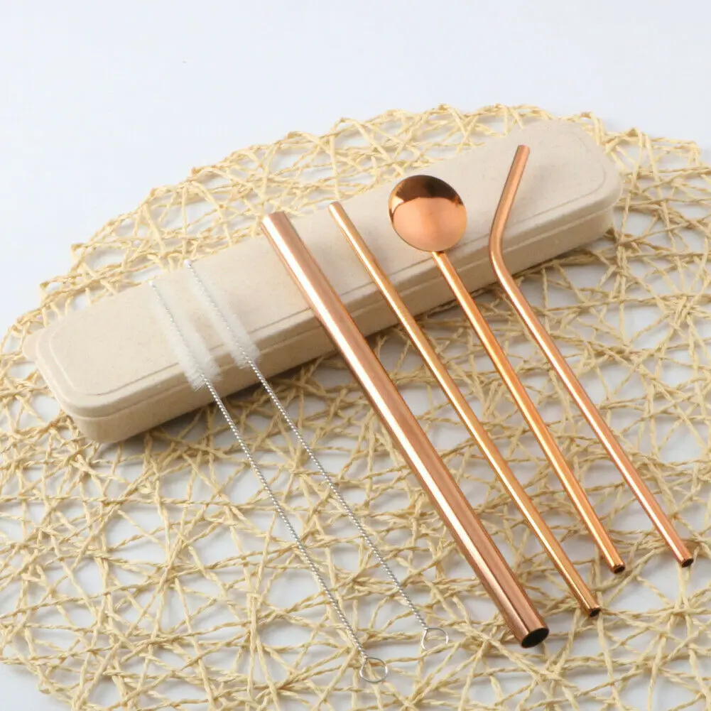 Rose Gold Домашний 7 шт многоразовый питьевой соломы изогнутые прямые из нержавеющей стали с силиконовым покрытием горячая распродажа - Цвет: Rose Gold