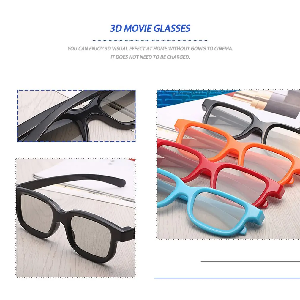 Universal Passive Circular 3D Polarized Movie Glasses Unisex ABS Frame Stereo Not Flash For 3D TV Cinemas