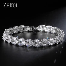 Модные свадебные браслеты в римском стиле от бренда ZAKOL, прозрачные браслеты и браслеты в виде листа из кубического циркония для женщин, вечерние браслеты FSBP130