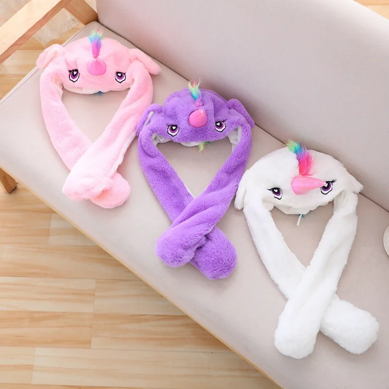Funny Plush Unicorn Hat Headgear With The Moving Ears Hand Pinching Ear To Move Ears Cap Party Performance Gifts Photo Props