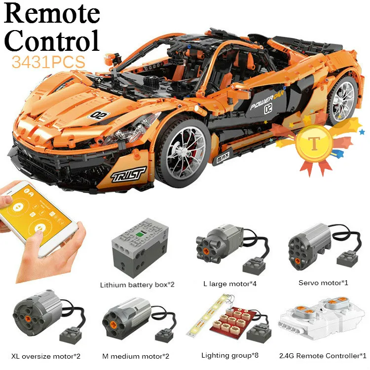 1:8 13090, 3228 шт., техническая серия P1, оранжевый комплект гоночных автомобилей, приложение, радиоуправляемая модель, строительные блоки, мощный двигатель, функциональные игрушки, 20087 - Цвет: with motor