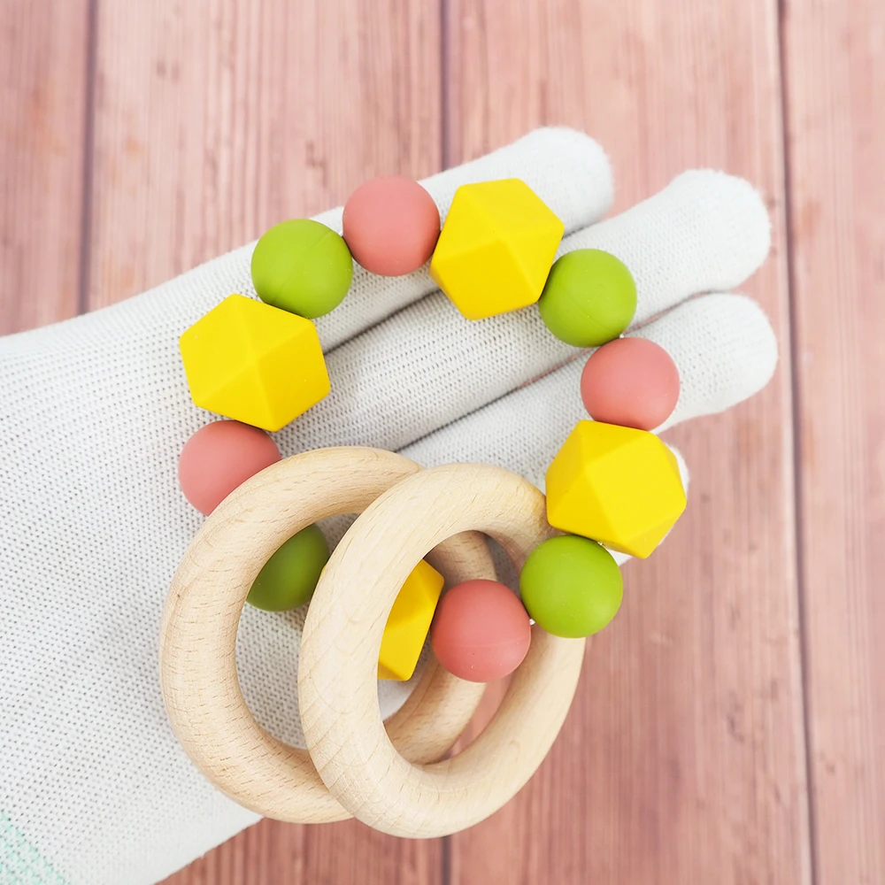 

Chengkai 5 шт., силиконовое деревянное кольцо-прорезыватель, мультяшное детское украшение в виде душа, сенсорное мультяшное украшение, бисер без бисфенола а