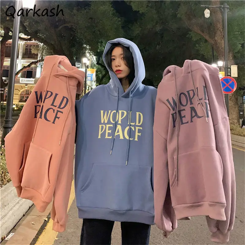 Hoodies Women Loose ThickeningAutumn Warm Design Ulzzang 3 Colors Fashion  Students All-match Basic Cute Popular Clothing Ins