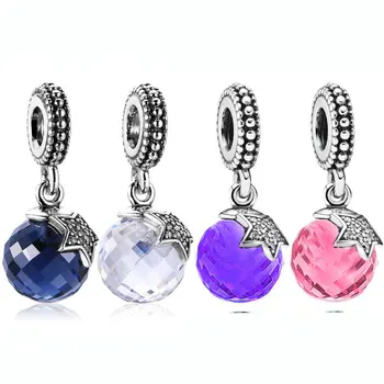 

New 925 Sterling Silver Bead Charm Light Of The Moon With Crystal Star Pendant Beads Fit Original Bracelet Bangle Diy Jewelry