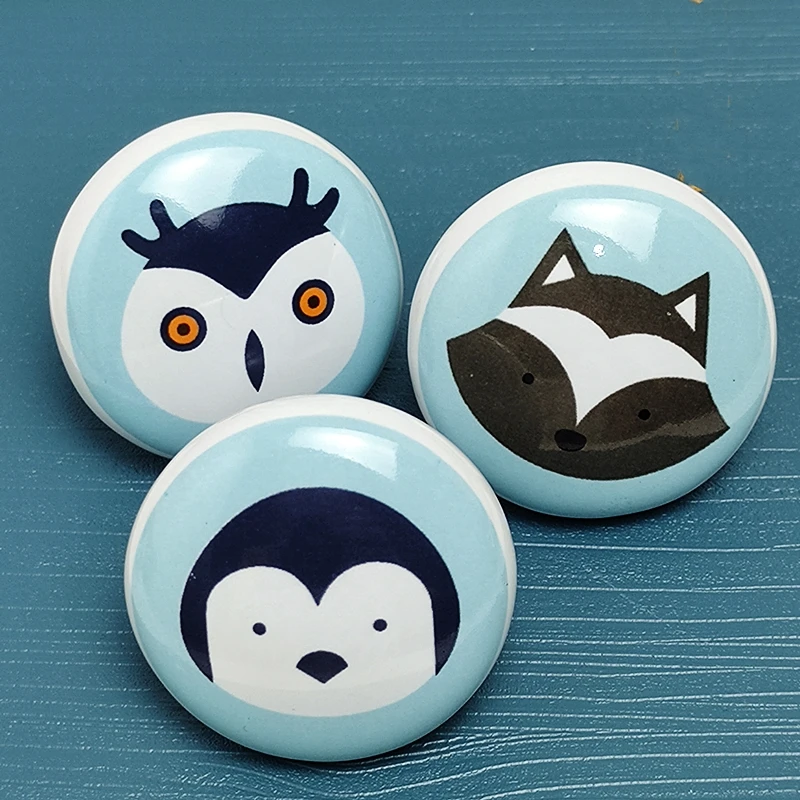 39mm Round Ceramic Single Knobs Fox Animal Furniture Handles for Kids Wardrobe Cupboard Drawer Pulls furniture knobs