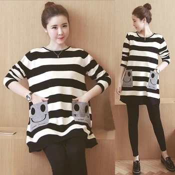 

2019 Pregnant Dress Fashion Striped Dress Long Sleeved Vestidos Maternity Clothes For Pregnant Woman Pregnancy Clothes Autumn