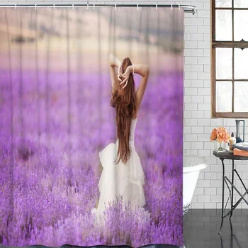 

Girl Purple Lavender Field Flowers Spring Waterproof Shower Curtain Home Decoration Shower Curtain Bathroom Accessories
