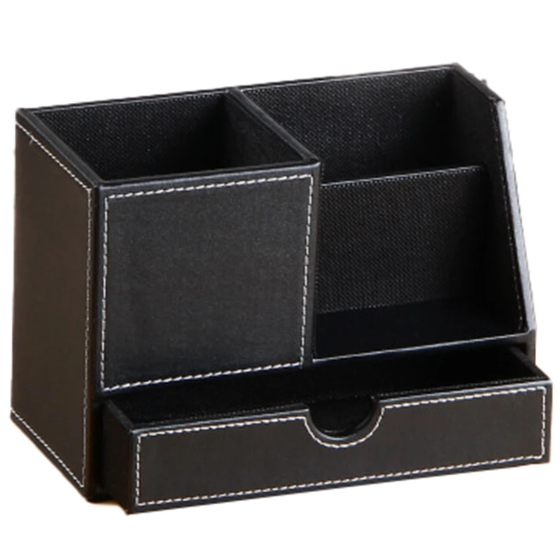 1Pcs PU Leather Multi-Function Desk Stationery Organizer Storage Box Pen/PencilCell PhoneBusiness N