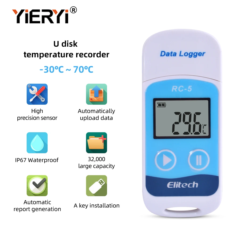 Yieryi RC-5 Мини цифровой USB Регистратор температуры данных Temp C/F регистратор для хранения, холодного хранения и лаборатории