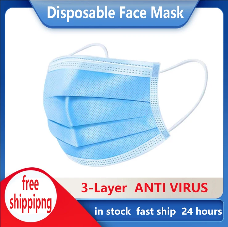 

Unisex 100pcs Blue Prevent Bacteria Mouth face Mask Disposable Non-Woven Three-layer Filter Anti-dust Mouth Masks